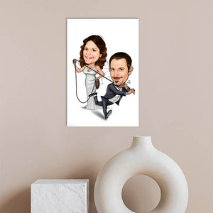 Karikatur vom Foto - An der Leine (ca1000) - Lustige individuelle Karikatur vom eigenen Foto