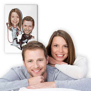 Karikatur vom Foto - An der Leine farbig (ca1000pen-red-color) - Lustige individuelle Karikatur vom eigenen Foto