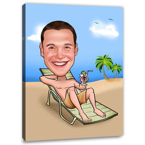 Karikatur vom Foto - Am Strand mit Cocktail (ca102man) - Lustige individuelle Karikatur vom eigenen Foto