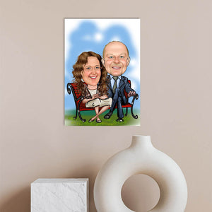 Karikatur vom Foto - Paar auf einer Bank (ca108) - Lustige individuelle Karikatur vom eigenen Foto