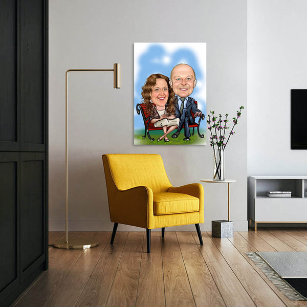 Karikatur vom Foto - Paar auf einer Bank (ca108) - Lustige individuelle Karikatur vom eigenen Foto