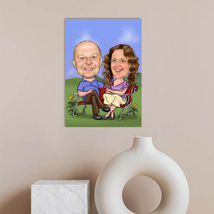 Karikatur vom Foto - Paar auf einer Bank 2 (ca109) - Lustige individuelle Karikatur vom eigenen Foto