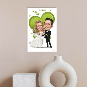 Karikatur vom Foto - Hochzeitspaar grünes Herz (ca1189) - Lustige individuelle Karikatur vom eigenen Foto