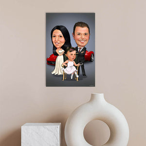 Karikatur vom Foto - Familien-Hochzeit (ca1195) - Lustige individuelle Karikatur vom eigenen Foto