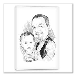 Karikatur vom Foto - Momentaufnahme Papa Sohne Zeichnung (ca1318pen) - Lustige individuelle Karikatur vom eigenen Foto