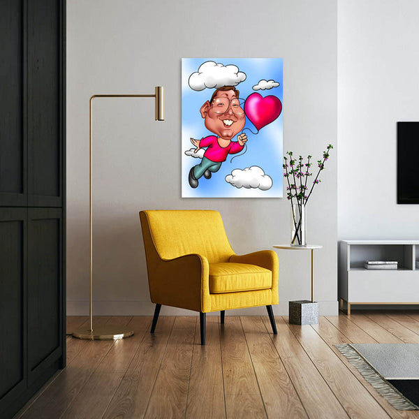 Karikatur vom Foto - Fliegender Herzensbrecher (ca140) - Lustige individuelle Karikatur vom eigenen Foto