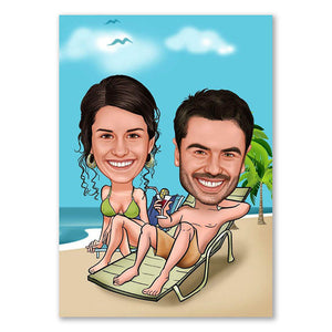 Karikatur vom Foto - Paar am Strand (ca142) - Lustige individuelle Karikatur vom eigenen Foto