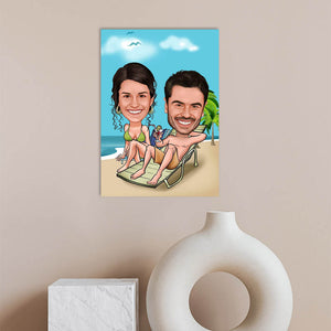 Karikatur vom Foto - Paar am Strand (ca142) - Lustige individuelle Karikatur vom eigenen Foto