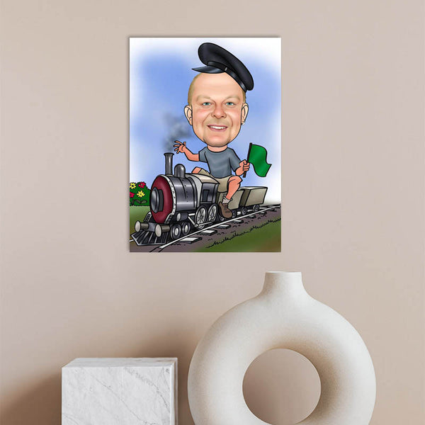 Karikatur vom Foto - Eisenbahner (andere Fahrzeuge mgl.) (ca152) - Lustige individuelle Karikatur vom eigenen Foto