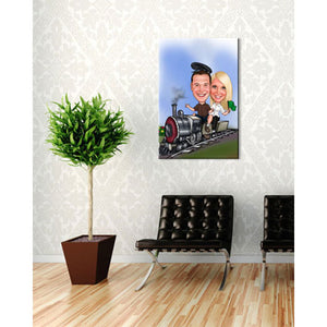 Karikatur vom Foto - Eisenbahner (andere Fahrzeuge mgl.) (ca152couple) - Lustige individuelle Karikatur vom eigenen Foto