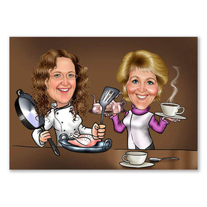 Karikatur vom Foto - Köchinnen (ca153) - Lustige individuelle Karikatur vom eigenen Foto