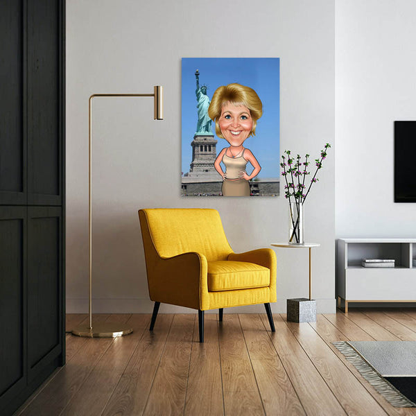 Karikatur vom Foto - New York Freiheitsstatue (andere Wahrzeichen mg (ca154) - Lustige individuelle Karikatur vom eigenen Foto
