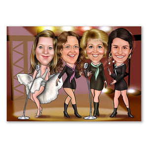 Karikatur vom Foto - Marilyn mit Sängerinnen (ca165) - Lustige individuelle Karikatur vom eigenen Foto