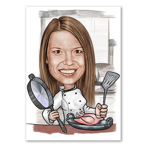 Karikatur vom Foto - Köchin Zeichnung in Farbe (ca168pen-color) - Lustige individuelle Karikatur vom eigenen Foto