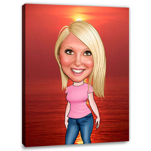 Karikatur vom Foto - Sonnenuntergang (ca175women) - Lustige individuelle Karikatur vom eigenen Foto