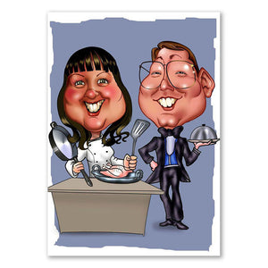 Karikatur vom Foto - Köchin und Ober (ca183) - Lustige individuelle Karikatur vom eigenen Foto