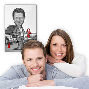 Karikatur vom Foto - Werkstatt Zeichnung mit rot (ca200pen-red) - Lustige individuelle Karikatur vom eigenen Foto