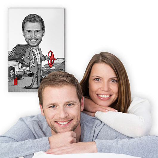 Karikatur vom Foto - Werkstatt Zeichnung mit rot (ca200pen-red) - Lustige individuelle Karikatur vom eigenen Foto