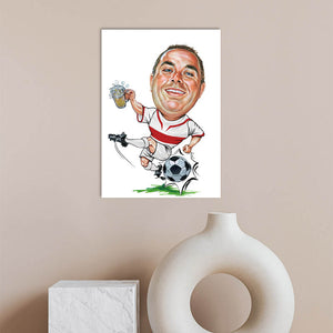 Karikatur vom Foto - Fussballer mit Bier Rot-Weiss (ca2012) - Lustige individuelle Karikatur vom eigenen Foto