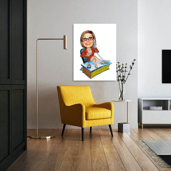 Karikatur vom Foto - Frau am Schreibtisch (ca2036) - Lustige individuelle Karikatur vom eigenen Foto