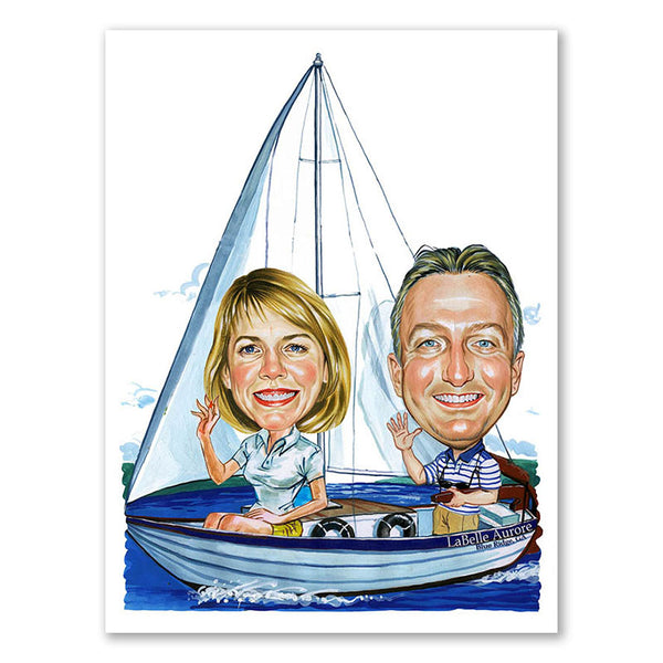 Karikatur vom Foto - Segeln Paar (ca2041) - Lustige individuelle Karikatur vom eigenen Foto
