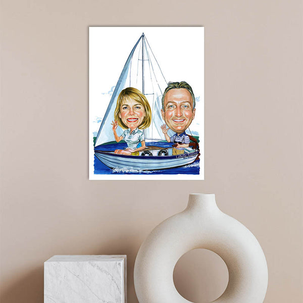 Karikatur vom Foto - Segeln Paar (ca2041) - Lustige individuelle Karikatur vom eigenen Foto