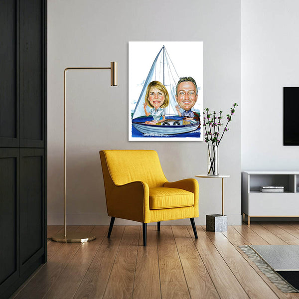 Karikatur vom Foto - Segeln Paar (ca2041) - Lustige individuelle Karikatur vom eigenen Foto