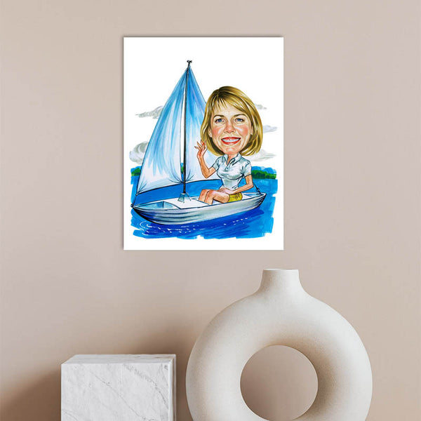 Karikatur vom Foto - Segeln Mann (ca2042) - Lustige individuelle Karikatur vom eigenen Foto