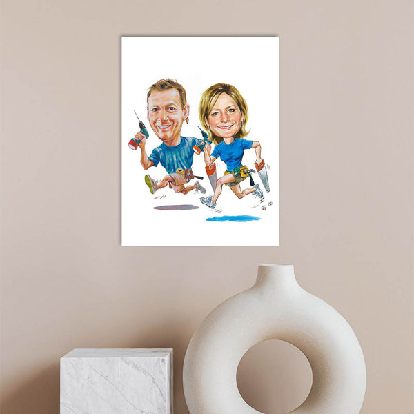 Karikatur vom Foto - Handwerkerpaar (ca2047) - Lustige individuelle Karikatur vom eigenen Foto