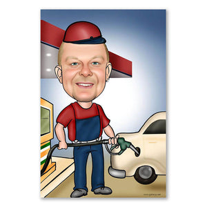 Karikatur vom Foto - Tankstelle (ca212) - Lustige individuelle Karikatur vom eigenen Foto