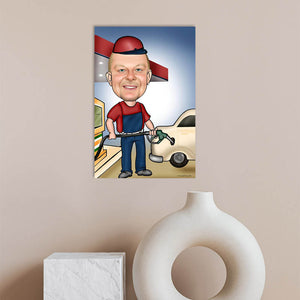Karikatur vom Foto - Tankstelle (ca212) - Lustige individuelle Karikatur vom eigenen Foto