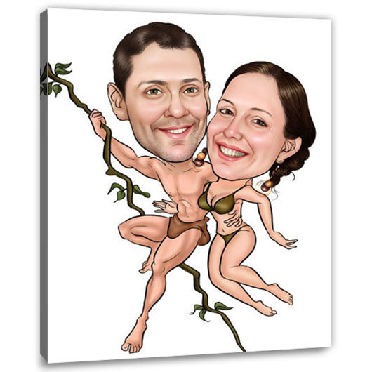 Karikatur vom Foto - Tarzan und Jane WB (ca217wb) - Lustige individuelle Karikatur vom eigenen Foto