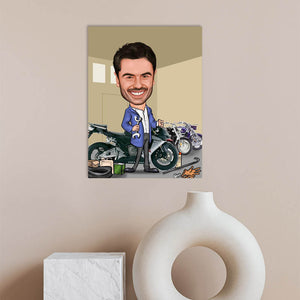 Karikatur vom Foto - Werkstatt Motorrad (andere Motorradtypen mgl.) (ca233) - Lustige individuelle Karikatur vom eigenen Foto