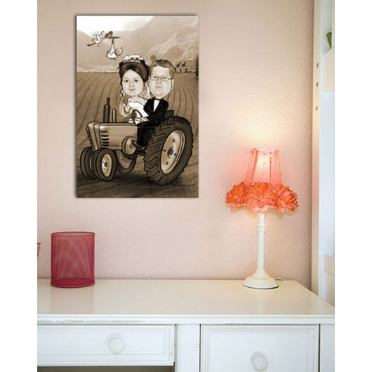 Karikatur vom Foto - Hochzeit Traktor Bauernhof Sepia (ca238se) - Lustige individuelle Karikatur vom eigenen Foto