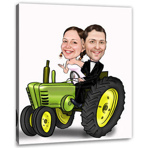 Karikatur vom Foto - Hochzeit Traktor Bauernhof WB (ca238wb) - Lustige individuelle Karikatur vom eigenen Foto