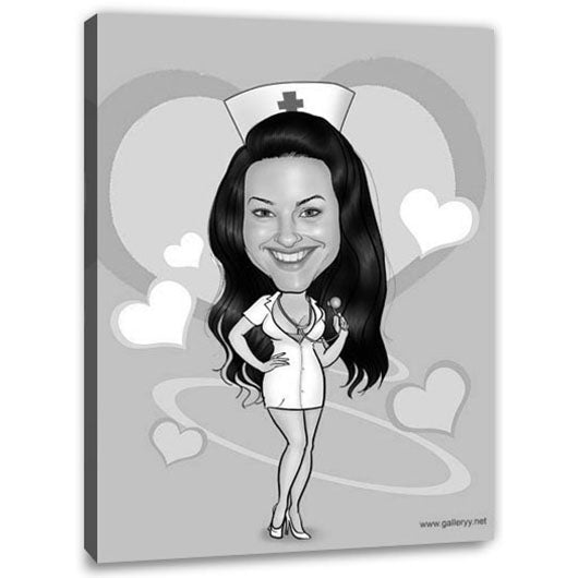 Karikatur vom Foto - Beste Krankenschwester SW (ca240sw) - Lustige individuelle Karikatur vom eigenen Foto