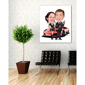 Karikatur vom Foto - Agent und Girl WB (ca249wb) - Lustige individuelle Karikatur vom eigenen Foto