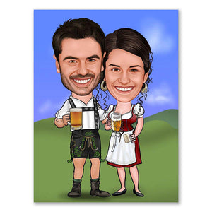 Karikatur vom Foto - Wiesn Paar (ca254) - Lustige individuelle Karikatur vom eigenen Foto