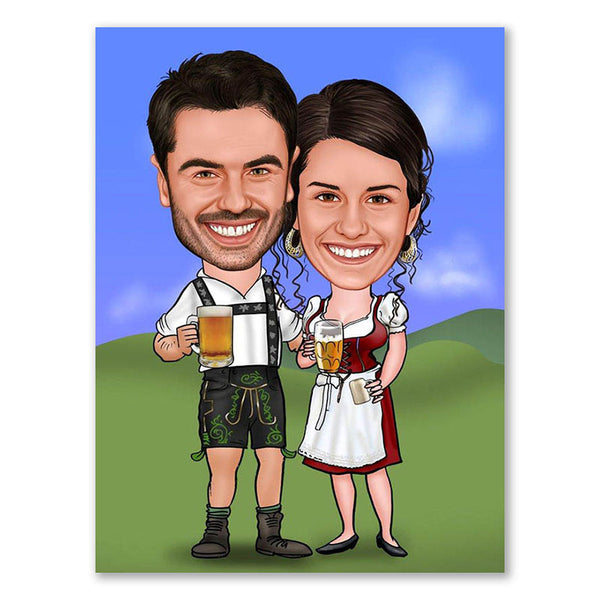 Karikatur vom Foto - Wiesn Paar (ca254) - Lustige individuelle Karikatur vom eigenen Foto