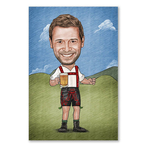 Karikatur vom Foto - Wiesn Mann Zeichnung mit rot (ca254man-pen-color) - Lustige individuelle Karikatur vom eigenen Foto