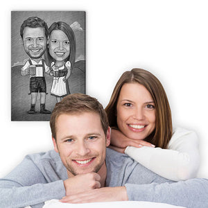 Karikatur vom Foto - Wiesn Paar Zeichnung  (ca254pen) - Lustige individuelle Karikatur vom eigenen Foto