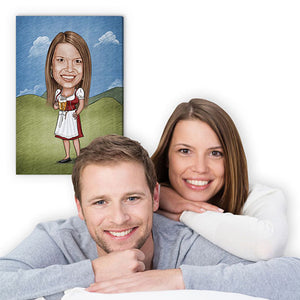 Karikatur vom Foto - Wiesn Frau Zeichnung mit rot (ca254woman-color) - Lustige individuelle Karikatur vom eigenen Foto