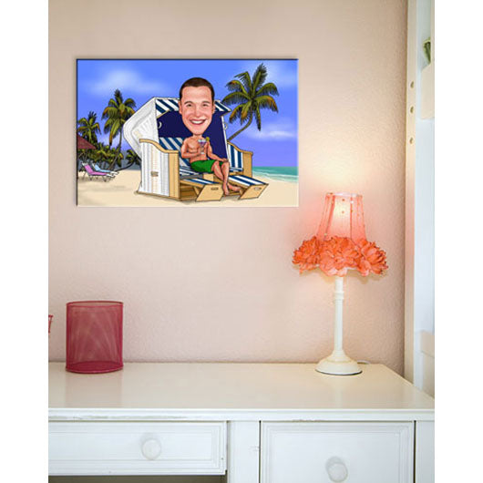 Karikatur vom Foto - Im Strandkorb (ca287man) - Lustige individuelle Karikatur vom eigenen Foto