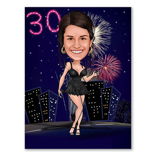 Karikatur vom Foto - Geburtstag Feuerwerk (ca304) - Lustige individuelle Karikatur vom eigenen Foto