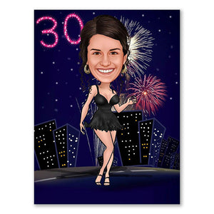 Karikatur vom Foto - Geburtstag Feuerwerk (ca304) - Lustige individuelle Karikatur vom eigenen Foto