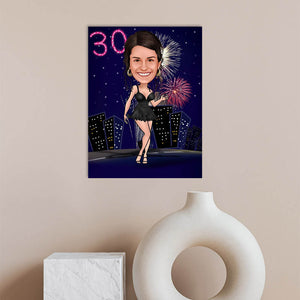 Karikatur vom Foto - Geburtstag Feuerwerk (ca304) - Lustige individuelle Karikatur vom eigenen Foto