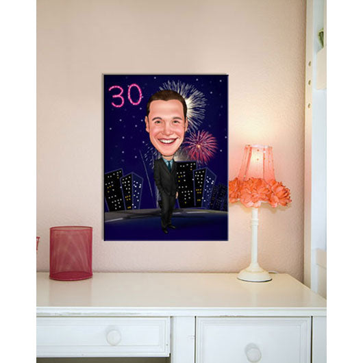 Karikatur vom Foto - Geburtstag Feuerwerk (ca304man) - Lustige individuelle Karikatur vom eigenen Foto