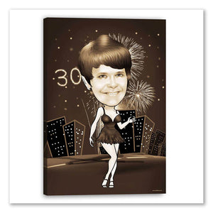 Karikatur vom Foto - Geburtstag Feuerwerk Sepia (ca304se) - Lustige individuelle Karikatur vom eigenen Foto