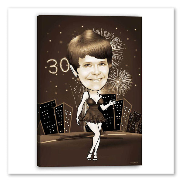 Karikatur vom Foto - Geburtstag Feuerwerk Sepia (ca304se) - Lustige individuelle Karikatur vom eigenen Foto