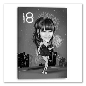 Karikatur vom Foto - Geburtstag Feuerwerk SW (ca304sw) - Lustige individuelle Karikatur vom eigenen Foto